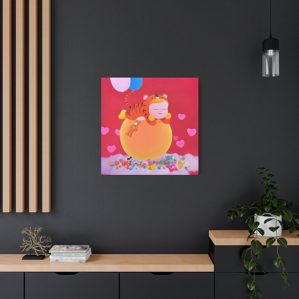 Little Girl with The Teddy Bear - Chinese Contemporary artist - Canvas Print - Artwork for kids