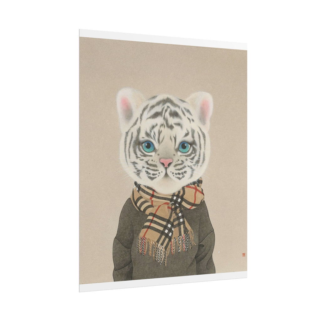 Tiger with Scarf Art Poster, Cute Animal Decor, Christmas Wall Art, Kids Room Decoration, Gift for Animal Lovers