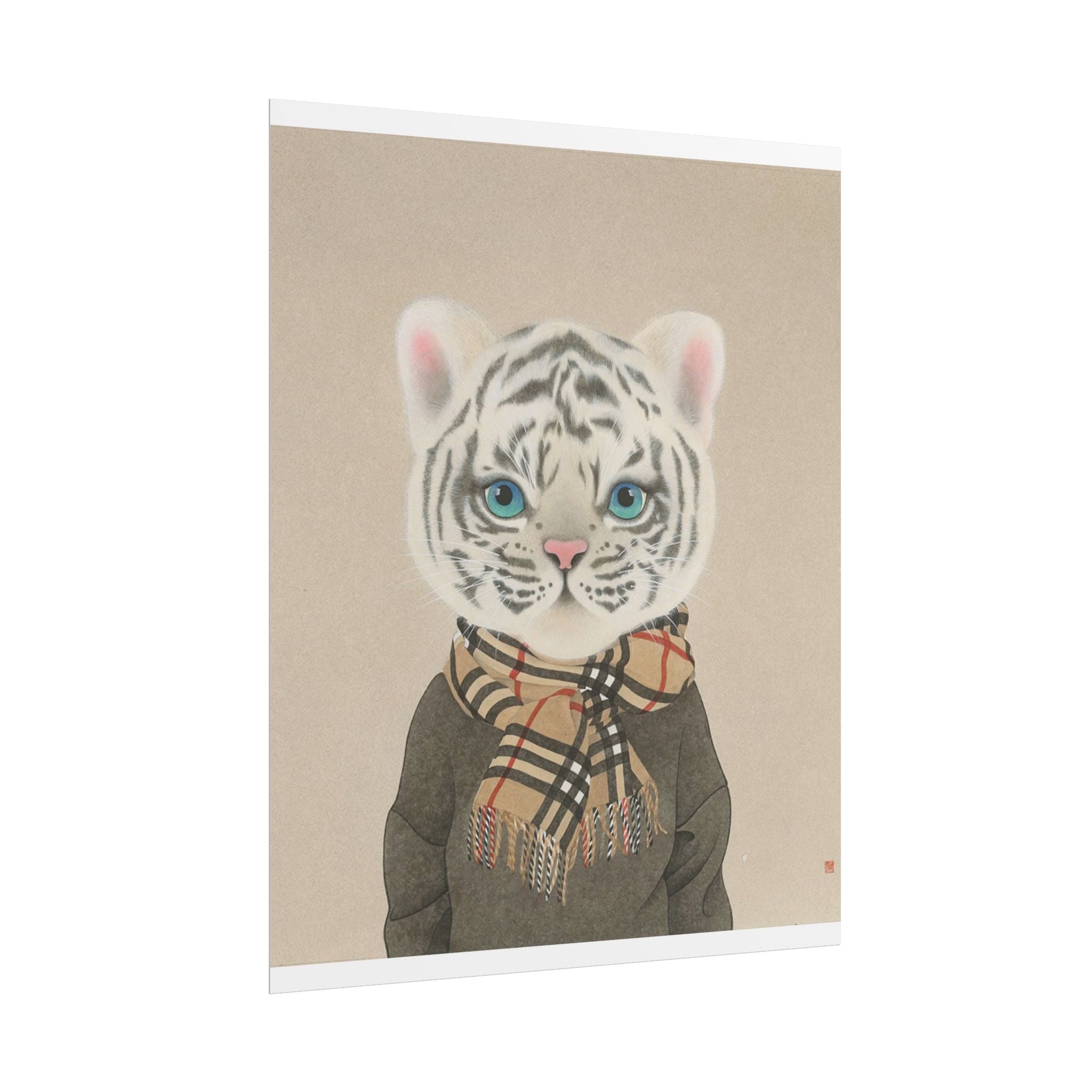 Tiger with Scarf Art Poster, Cute Animal Decor, Christmas Wall Art, Kids Room Decoration, Gift for Animal Lovers
