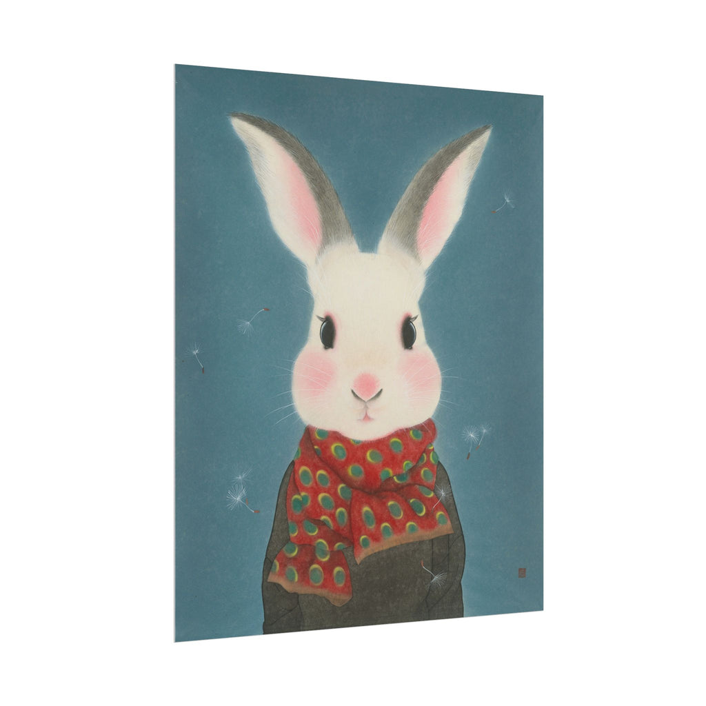 Rabbit with Scarf Art Poster, Cute Animal Decor, Christmas Wall Art, Kids Room Decoration, Gift for Animal Lovers