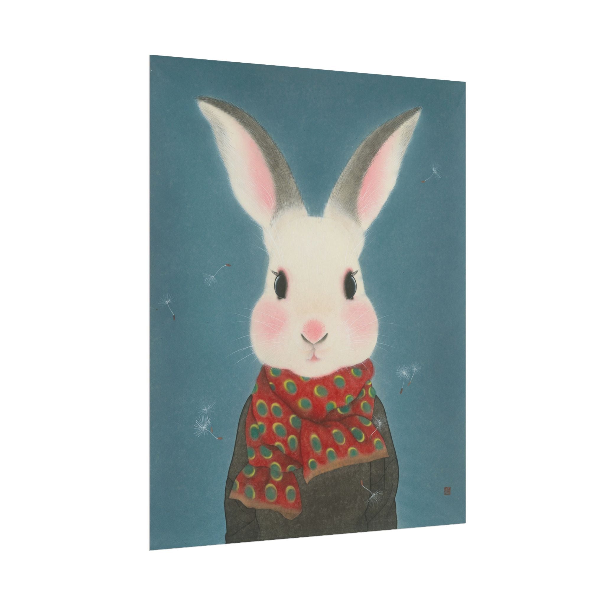 Rabbit with Scarf Art Poster, Cute Animal Decor, Christmas Wall Art, Kids Room Decoration, Gift for Animal Lovers