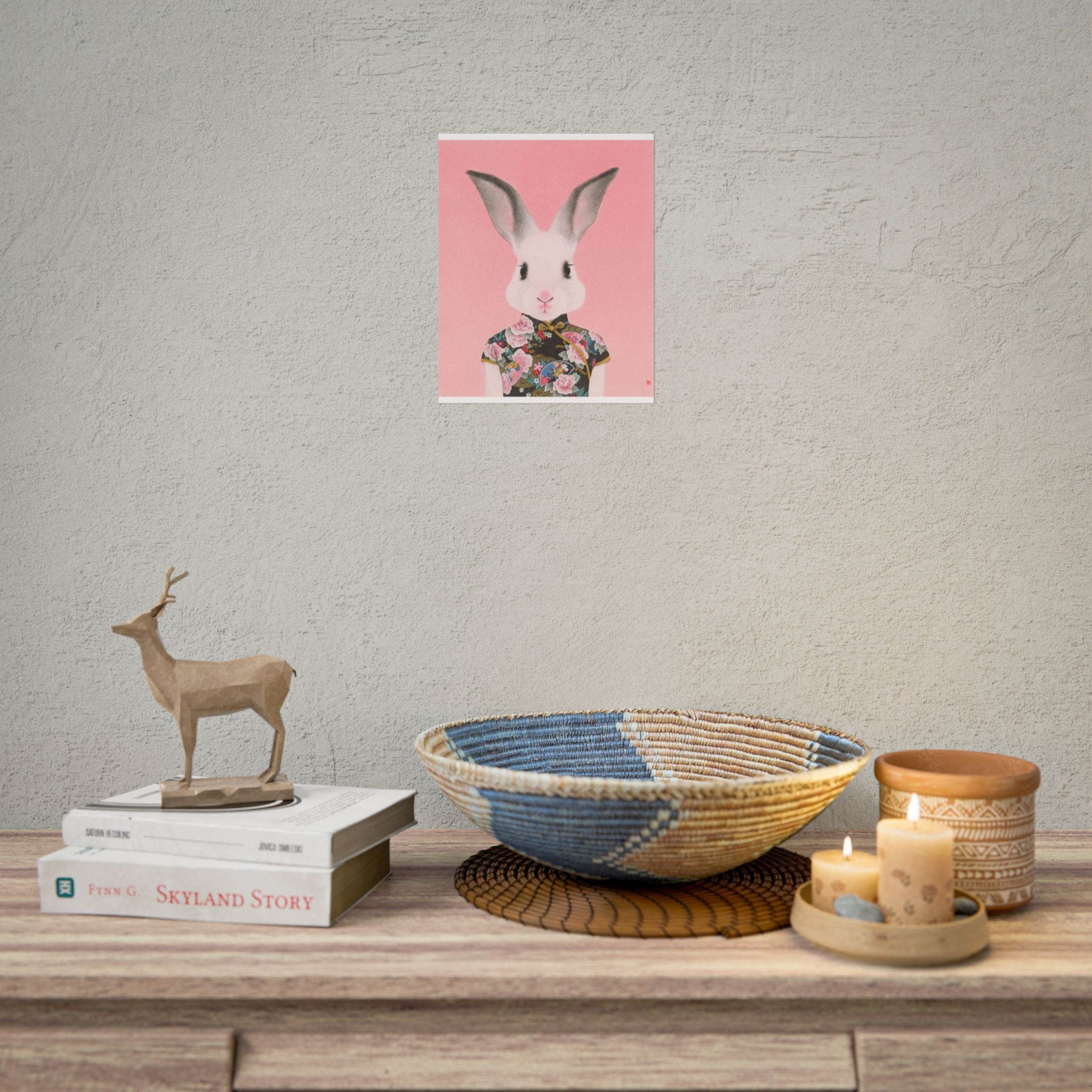Rabbit in Qipao Art Poster, Cute Animal Decor, Christmas Wall Art, Kids Room Decoration, Gift for Animal Lovers