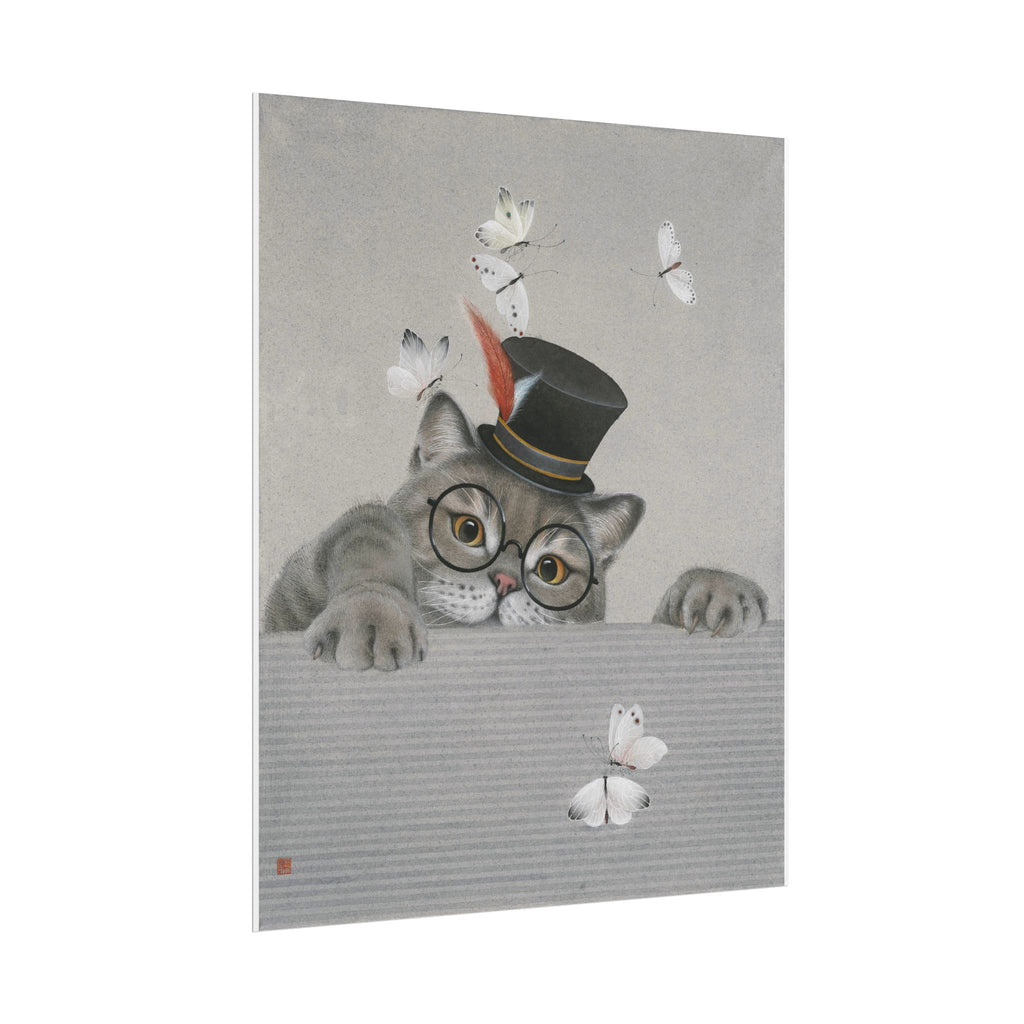 Cat with butterfilies Art Poster, Cute Animal Decor, Christmas Wall Art, Kids Room Decoration, Gift for Animal Lovers