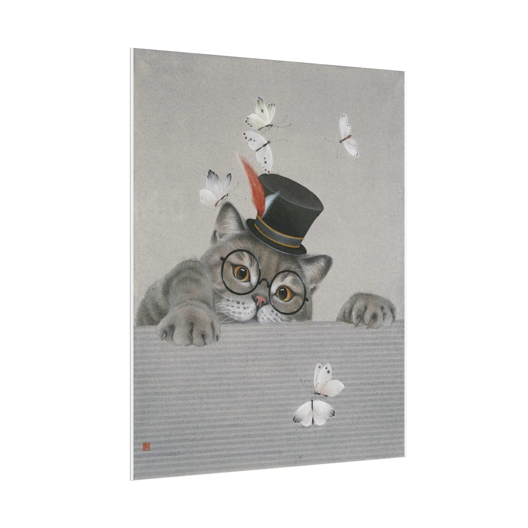 Cat with butterfilies Art Poster, Cute Animal Decor, Christmas Wall Art, Kids Room Decoration, Gift for Animal Lovers