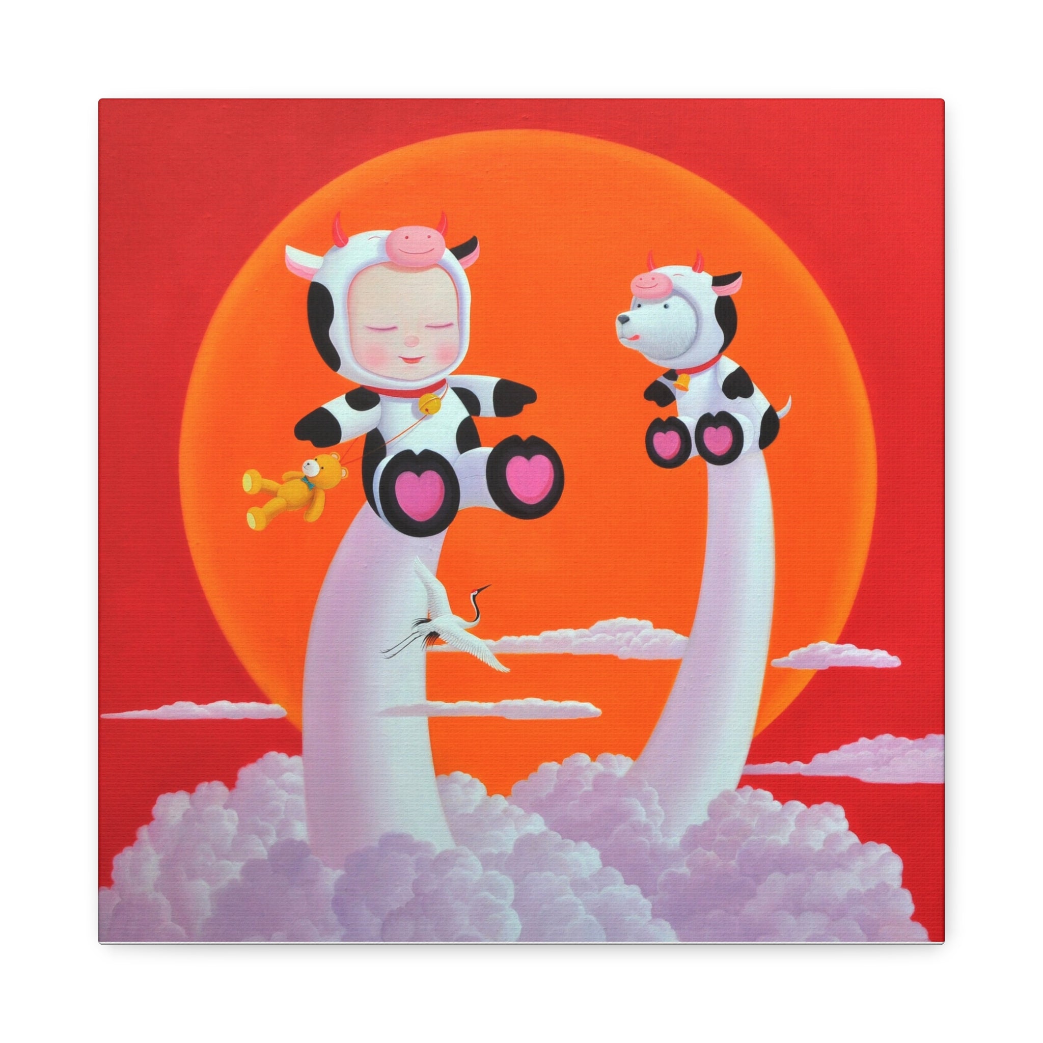 Little Girl with the cow- Chinese Contemporary artist - Canvas Print - Artwork for kids