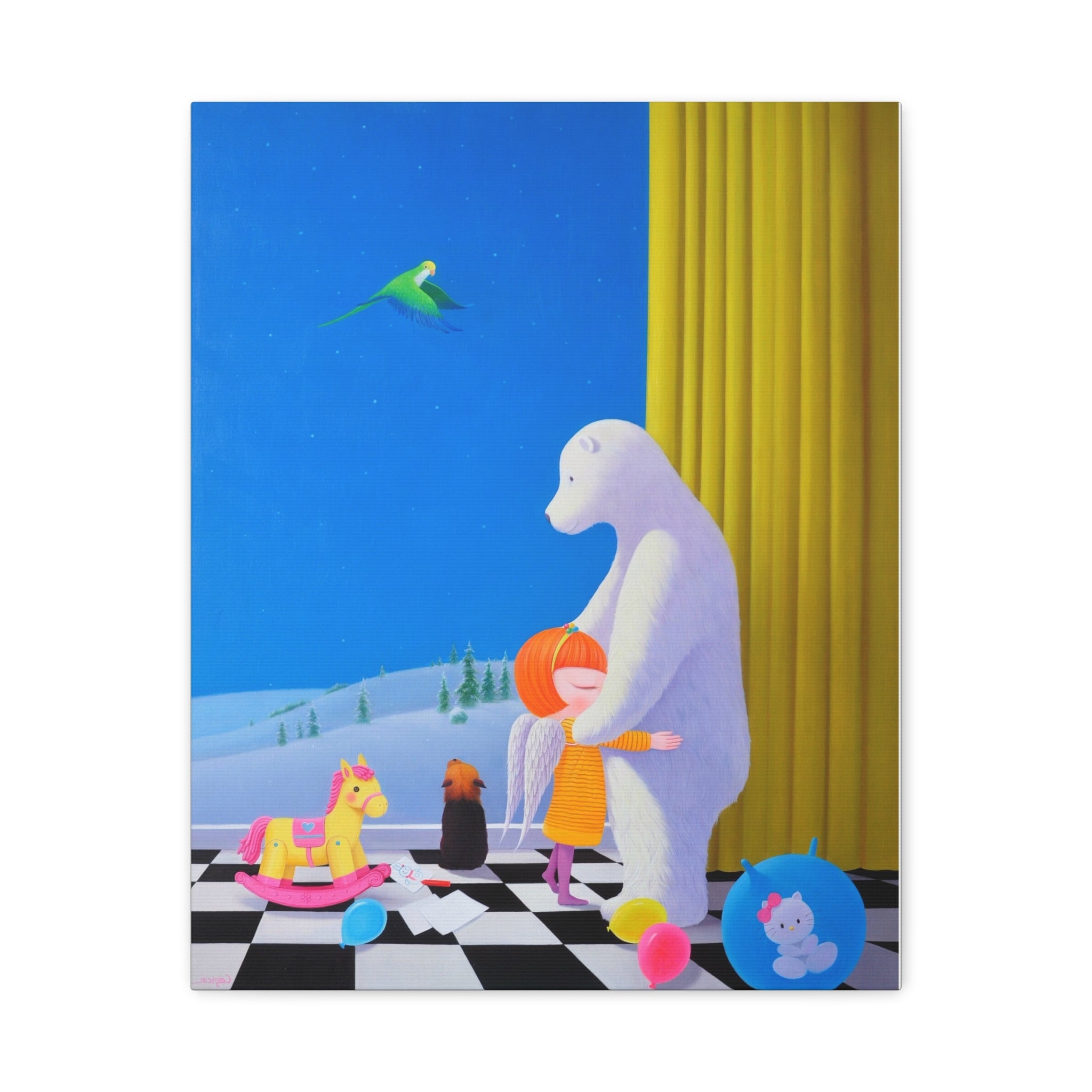 Little Girl with Her Bear -  Chinese  Contemporary artist - Canvas Print - Artwork for kids