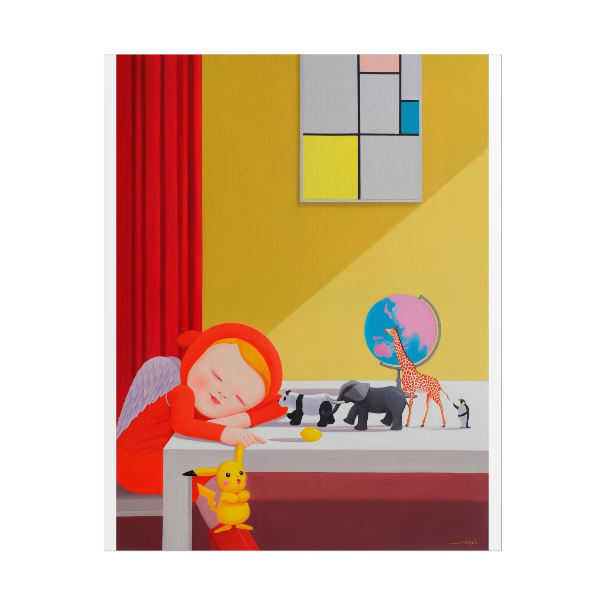 Little Girl Art Poster, Cute Animal Decor, Christmas Wall Art, Kids Room Decoration, Gift for Animal Lovers