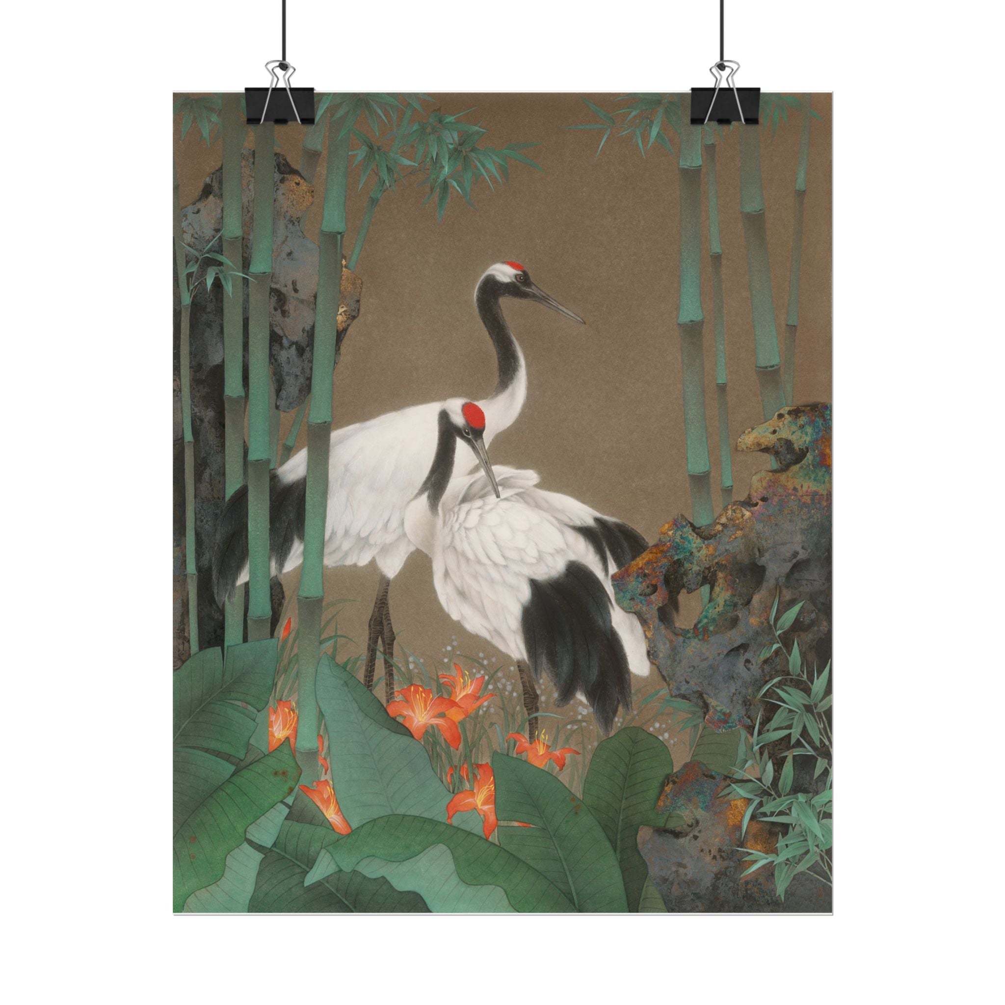 Red-crowned Crane Art Poster, Cute Animal Decor, Christmas Wall Art, Kids Room Decoration, Gift for Animal Lovers