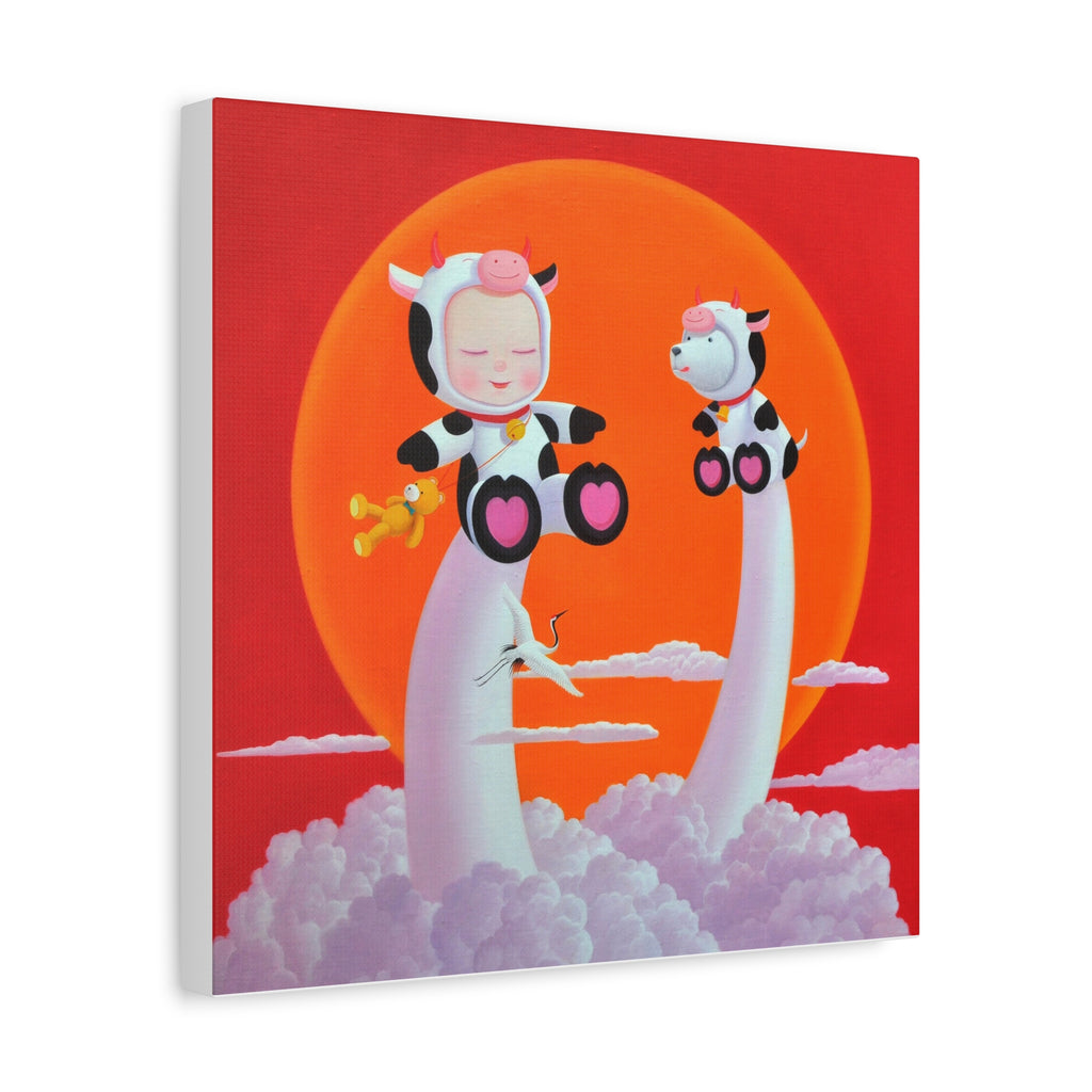 Little Girl with the cow- Chinese Contemporary artist - Canvas Print - Artwork for kids