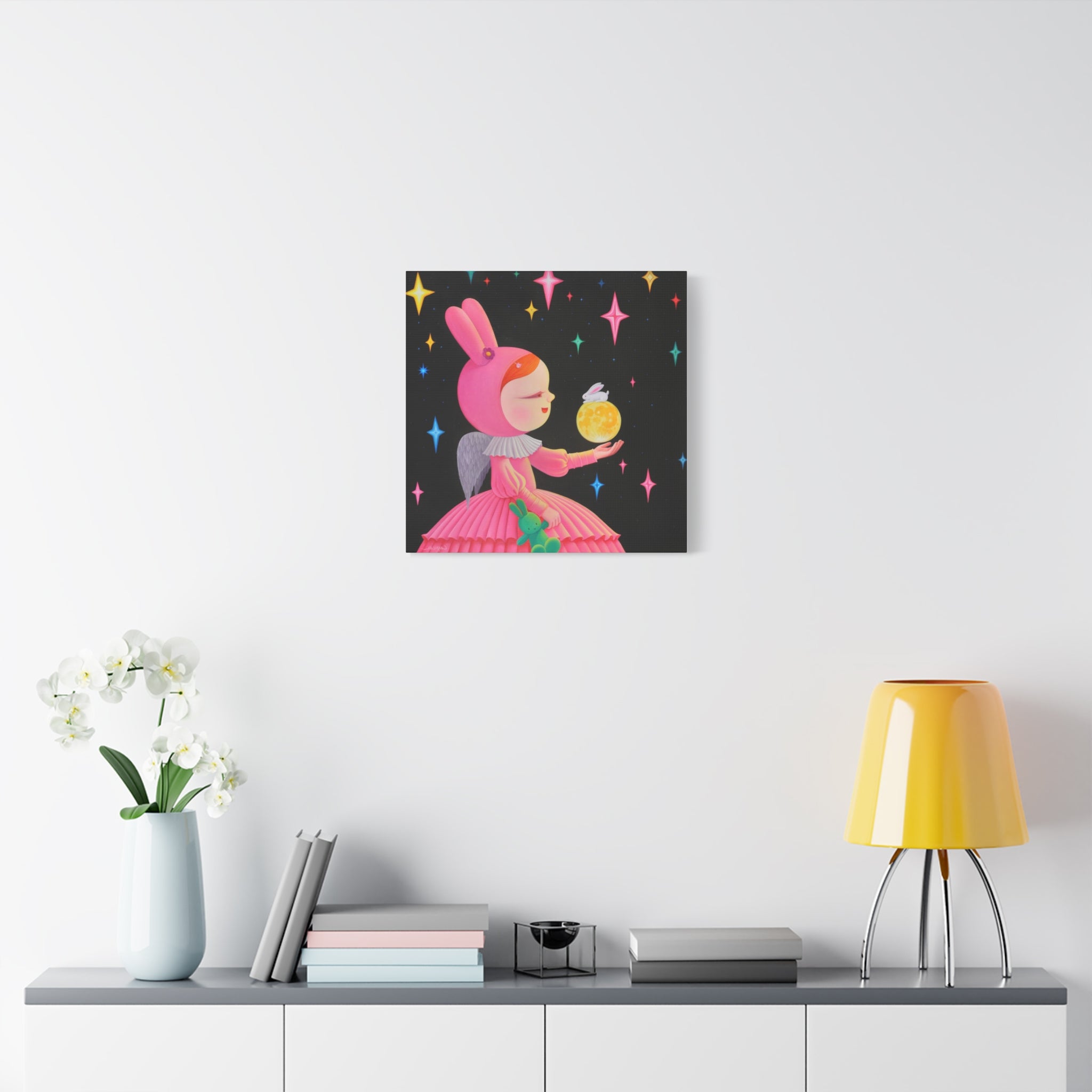 Little Girl with the moon- Chinese Contemporary artist - Canvas Print - Artwork for kids