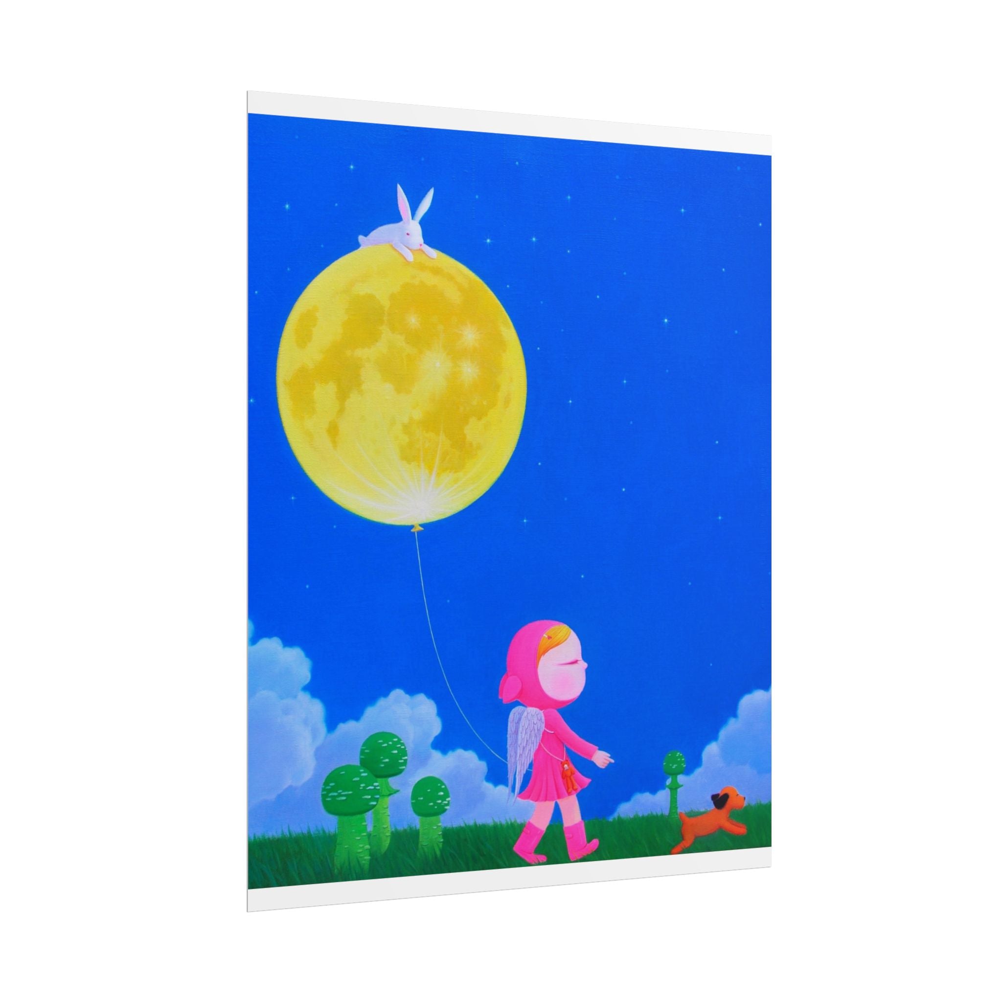 Walking under the moonlight Art Poster,  Chinese Contemporary artist - Canvas Print - Artwork for kids