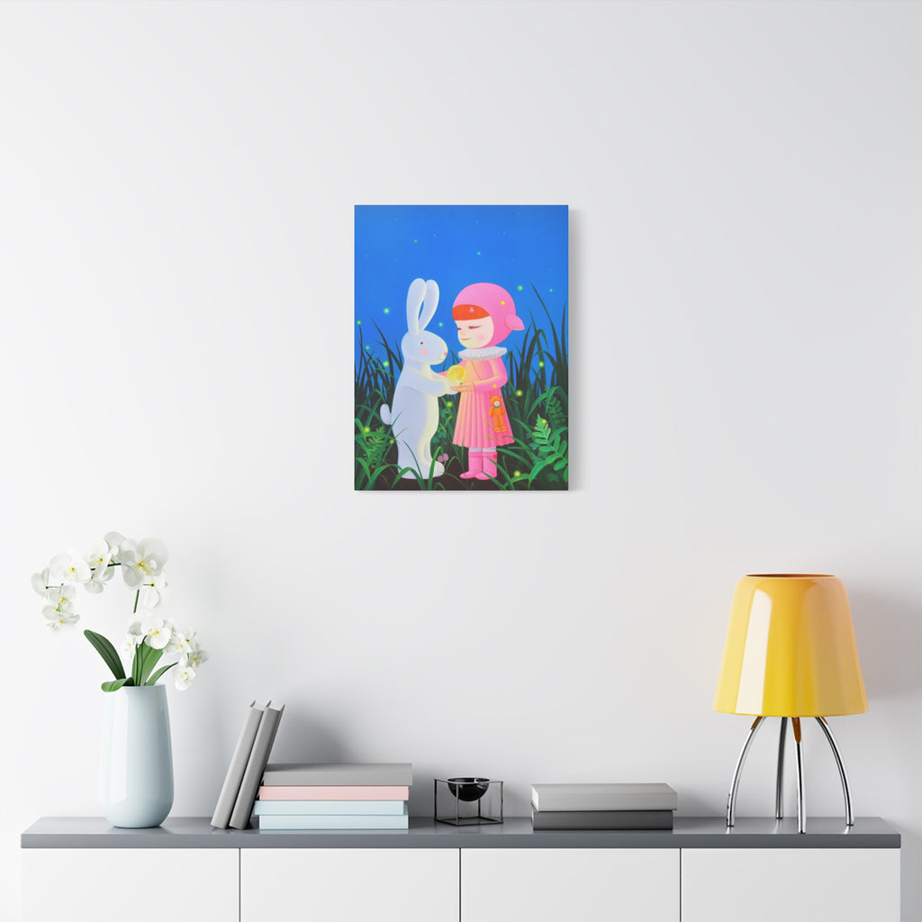 Little Girl, Rabbit & Moon - Chinese Contemporary artist - Canvas Print - Artwork for kids