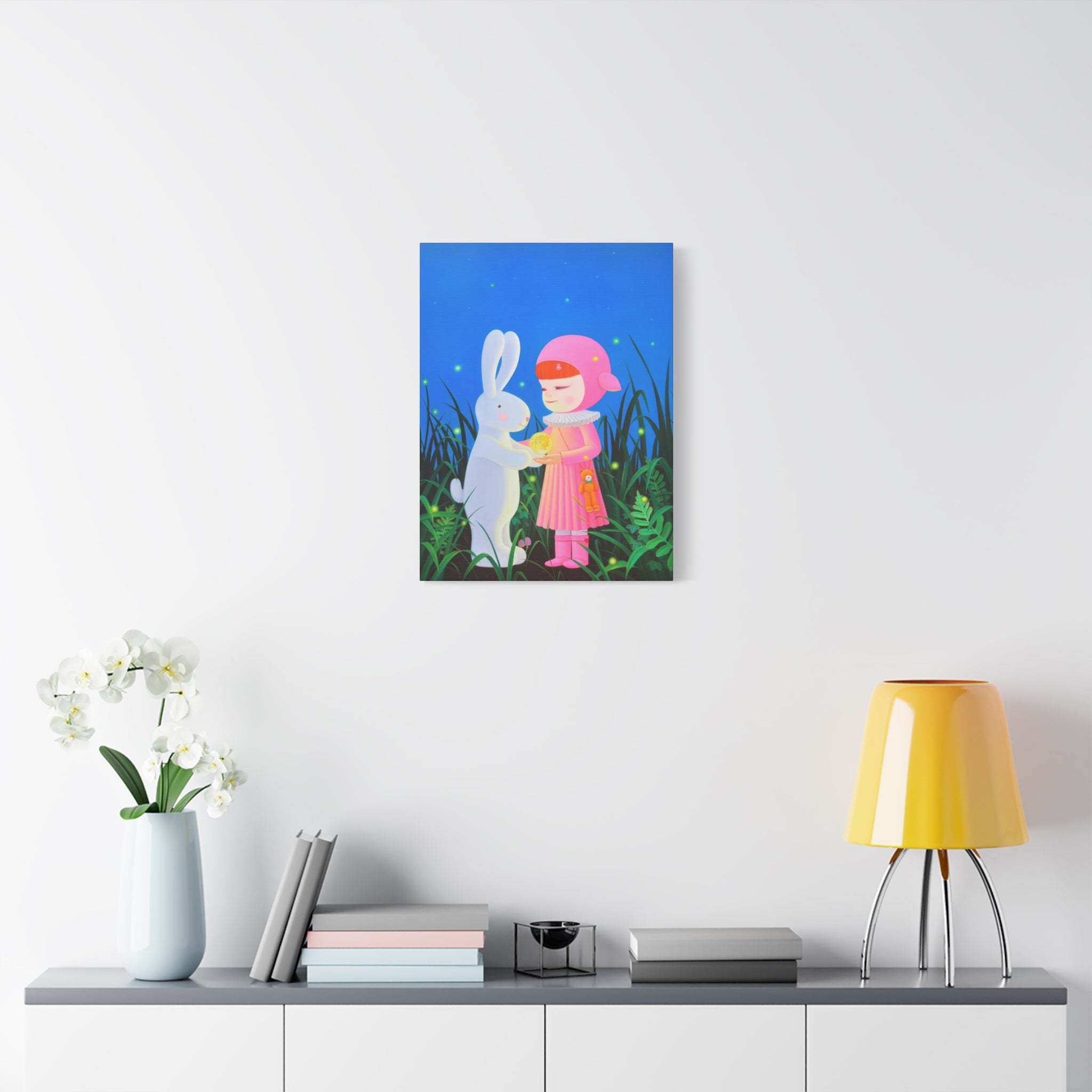 Little Girl, Rabbit & Moon - Chinese Contemporary artist - Canvas Print - Artwork for kids