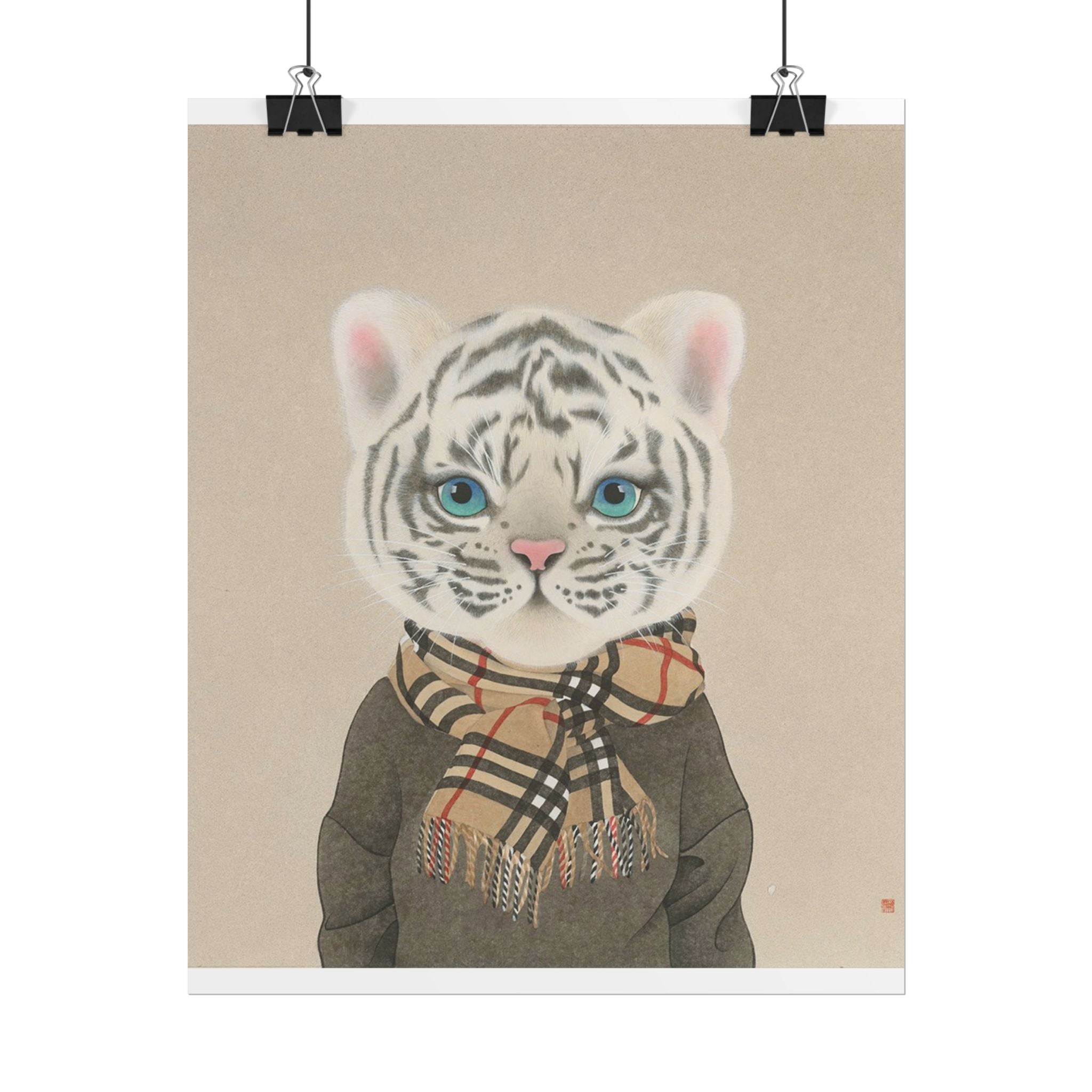 Tiger with Scarf Art Poster, Cute Animal Decor, Christmas Wall Art, Kids Room Decoration, Gift for Animal Lovers
