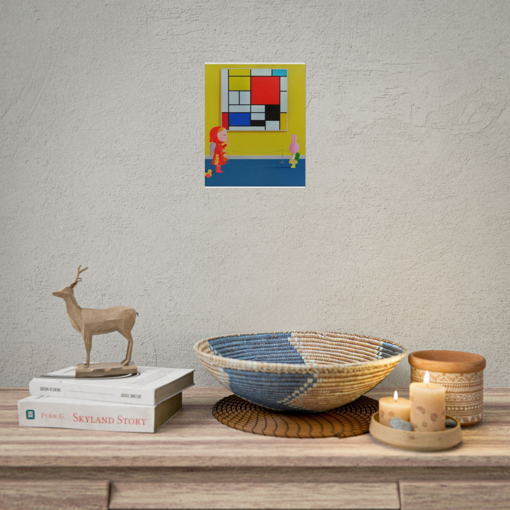 Little Girl with Mondrian Art Poster,  Chinese Contemporary artist - Canvas Print - Artwork for kids