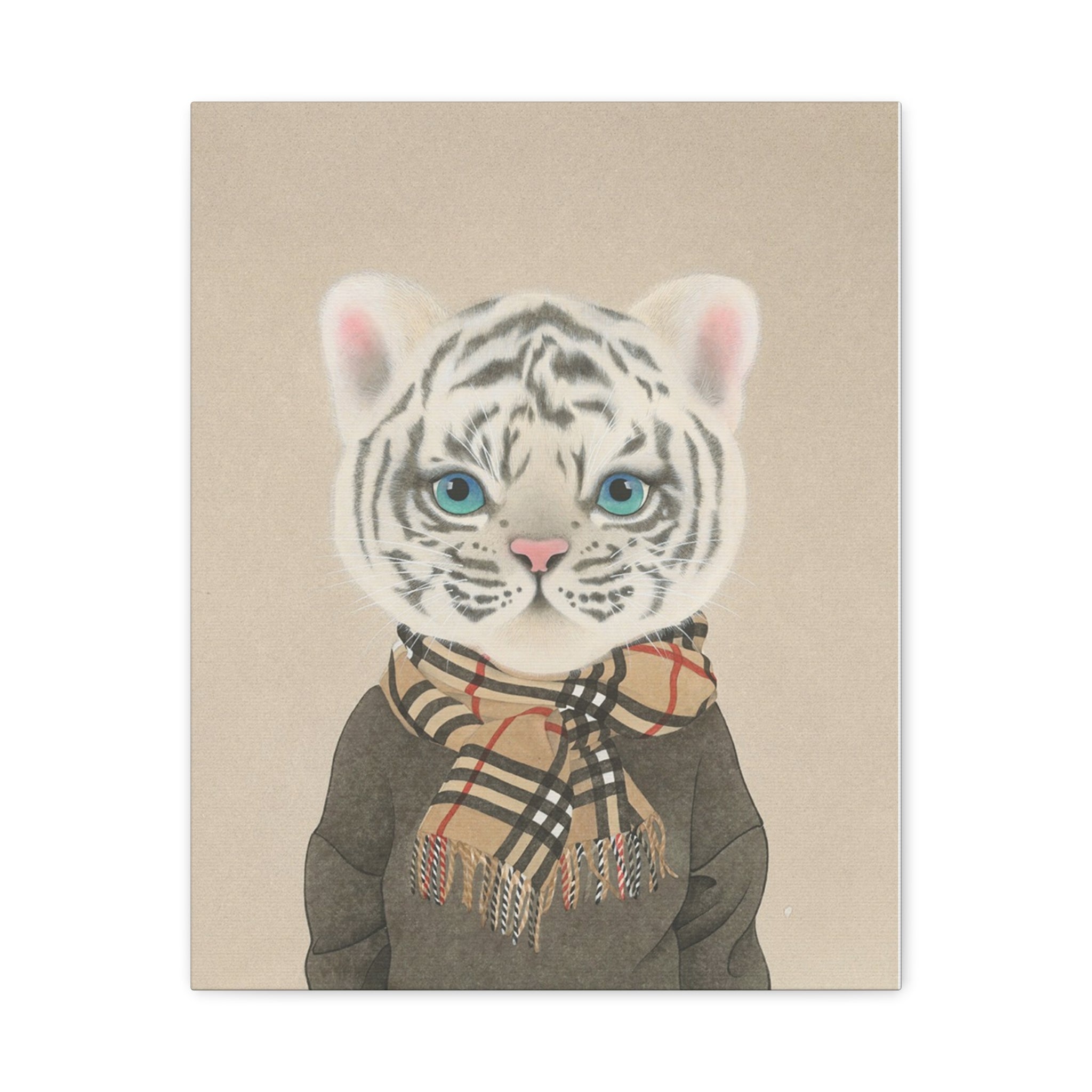 Tiger with scarf -  Chinese  Contemporary watercolor painting - Canvas Print