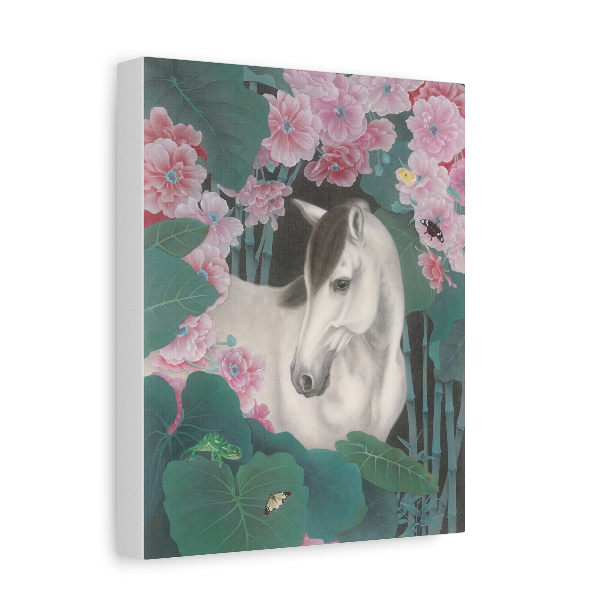 Horse in the Lotus Pond -  Chinese  Contemporary watercolor painting - Canvas Print - Gift for year of Horse