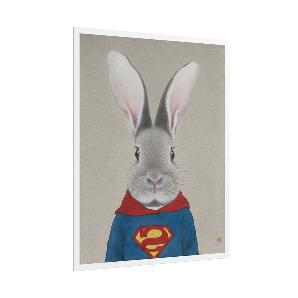 Super Rabbit Art Poster, Cute Animal Decor, Christmas Wall Art, Kids Room Decoration, Gift for Animal Lovers