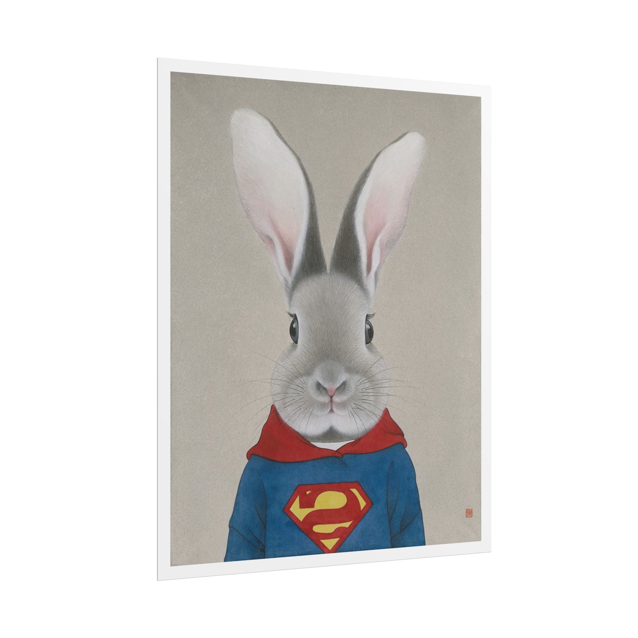 Super Rabbit Art Poster, Cute Animal Decor, Christmas Wall Art, Kids Room Decoration, Gift for Animal Lovers