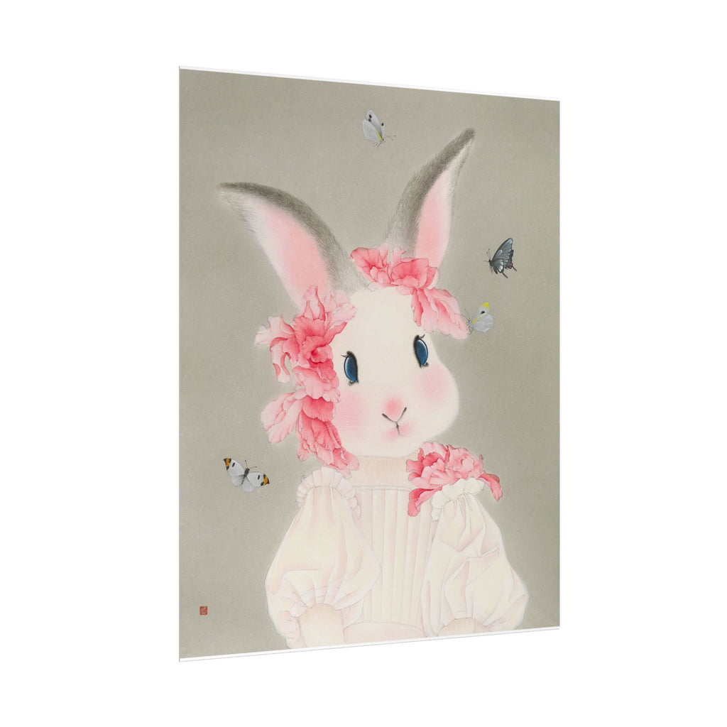 Rabbit with flowers Art Poster, Cute Animal Decor, Christmas Wall Art, Kids Room Decoration, Gift for Animal Lovers