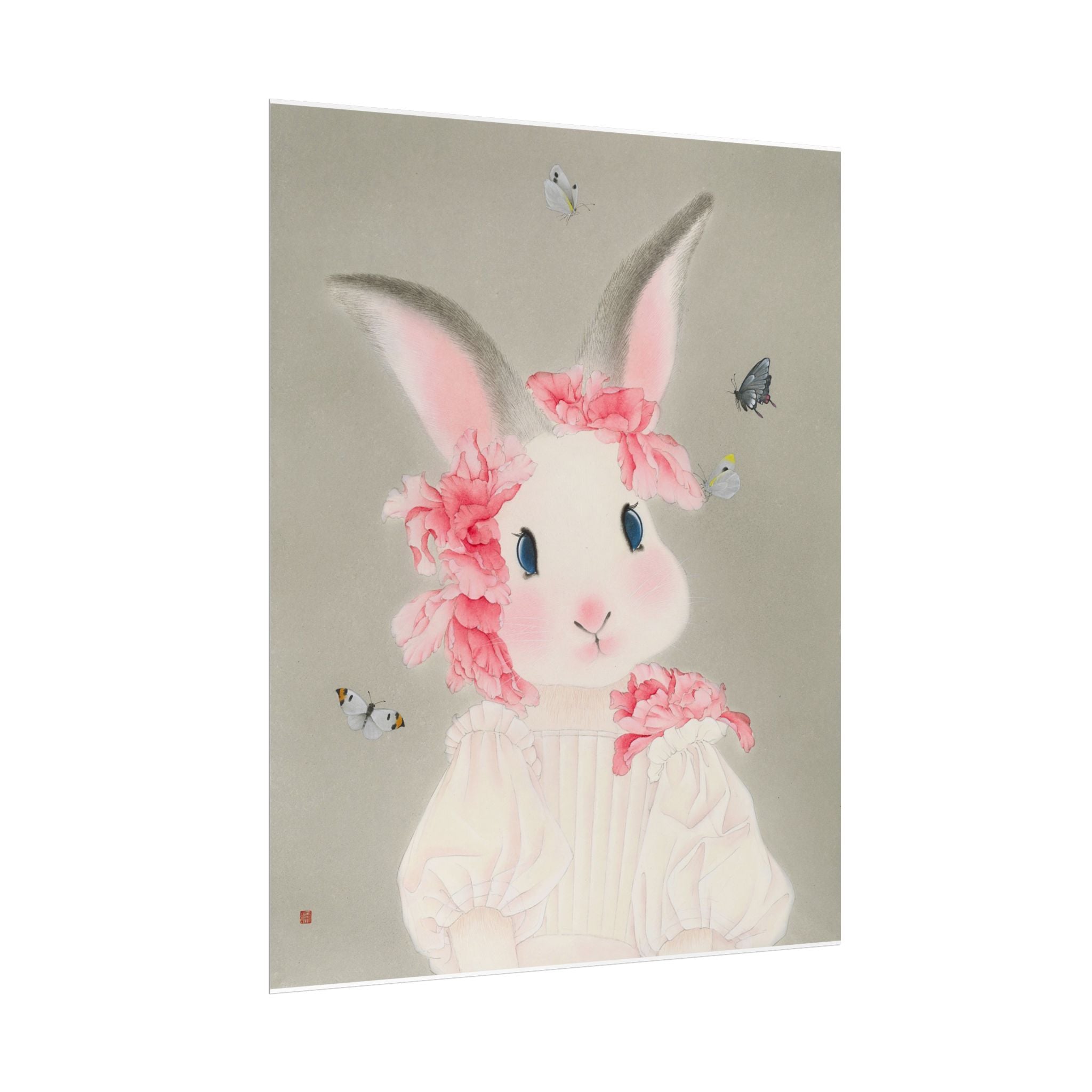 Rabbit with flowers Art Poster, Cute Animal Decor, Christmas Wall Art, Kids Room Decoration, Gift for Animal Lovers
