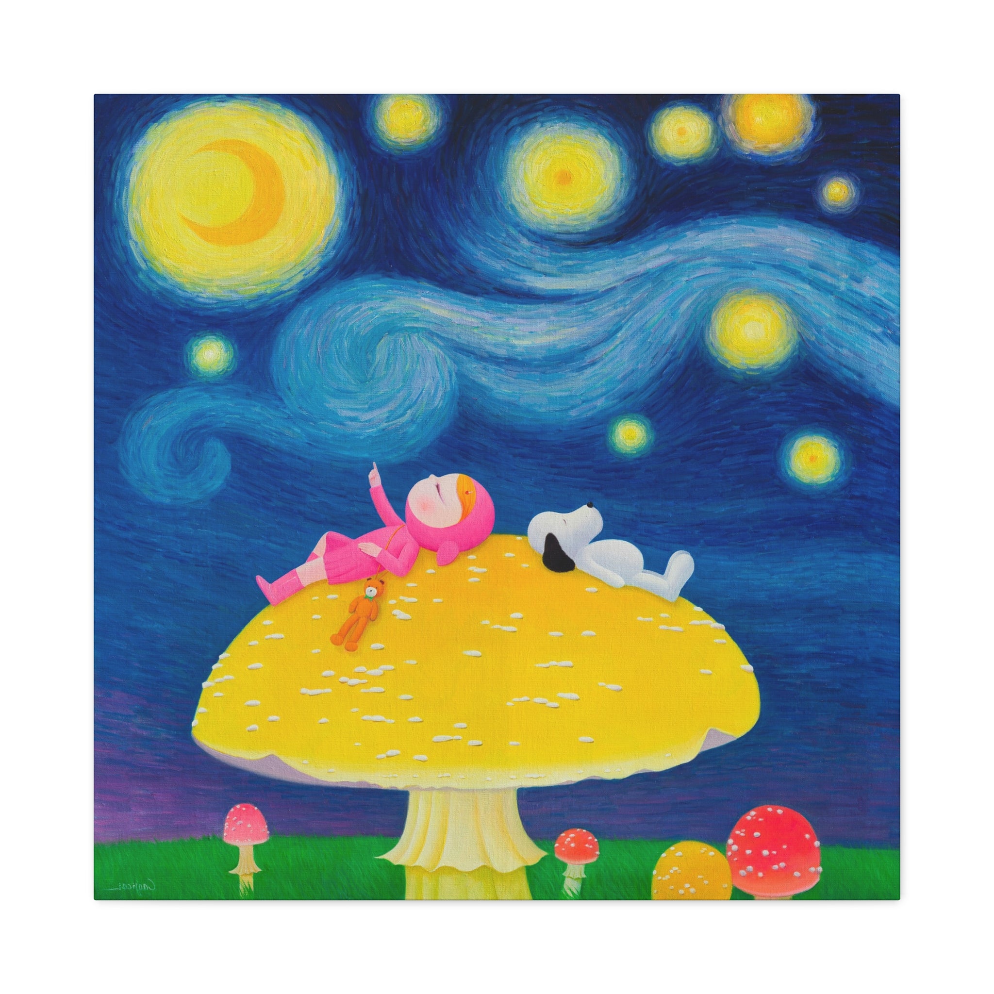 Little Girl with The Starry Night - Chinese Contemporary artist - Canvas Print - Artwork for kids