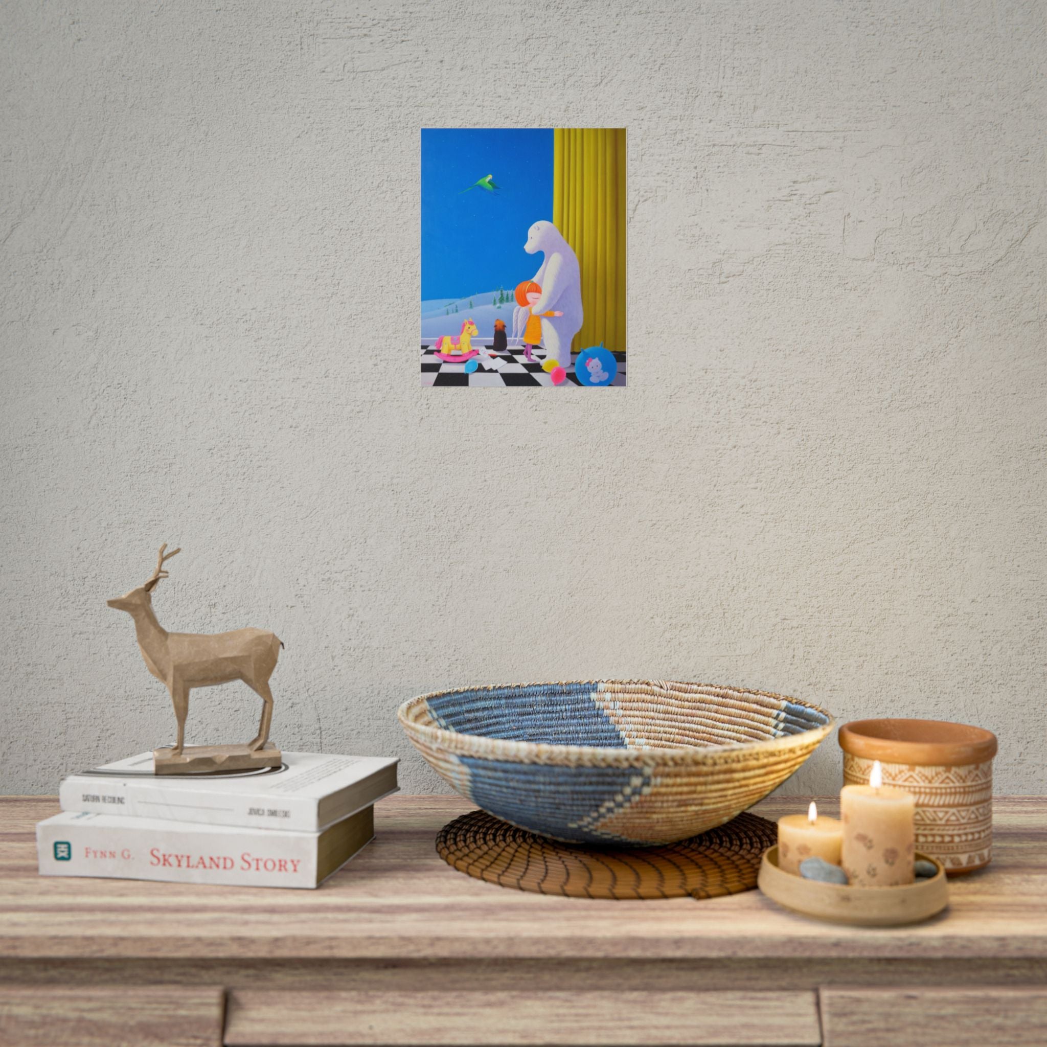 Little Girl with Her Bear Art Poster, Cute Animal Decor, Christmas Wall Art, Kids Room Decoration, Gift for Animal Lovers