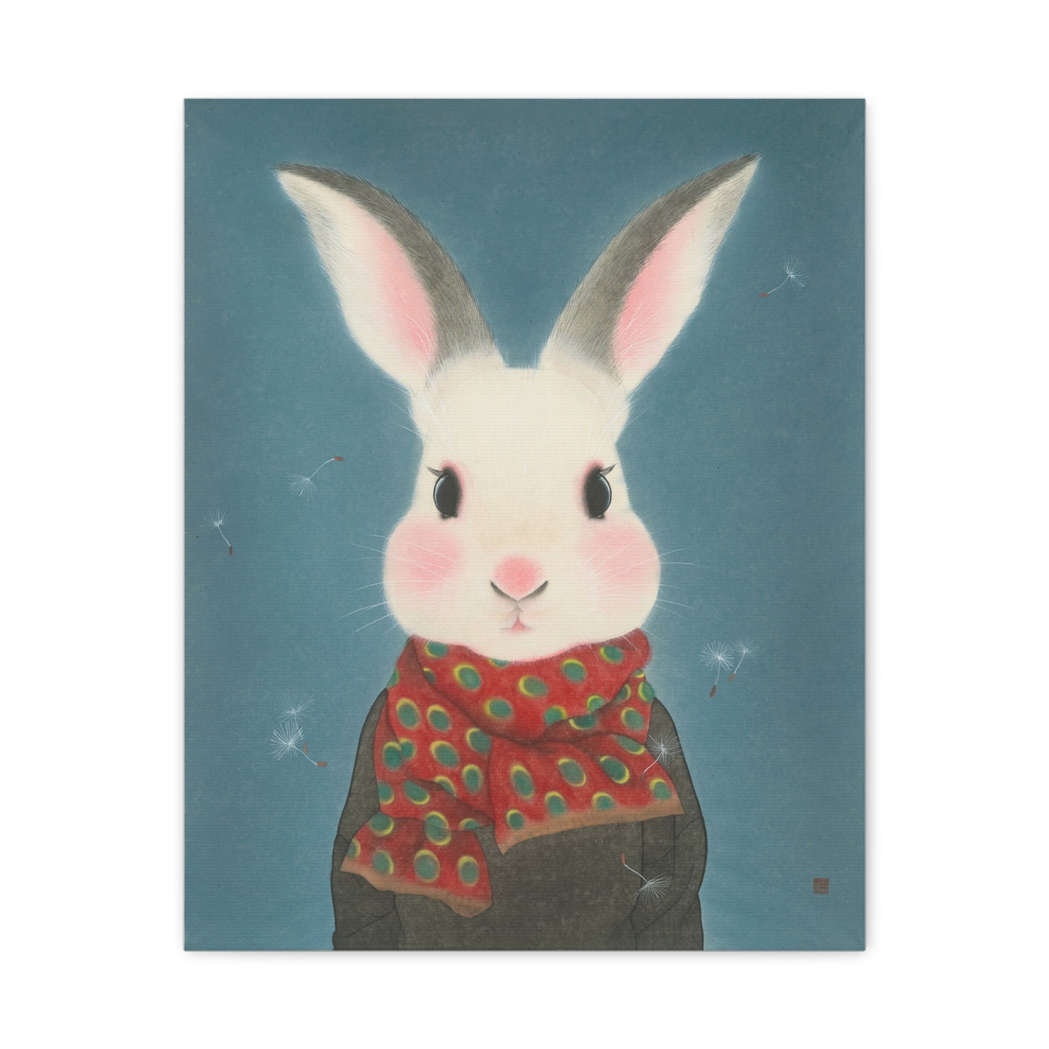 Rabbit with scarf Chinese  Contemporary watercolor painting - Canvas Print