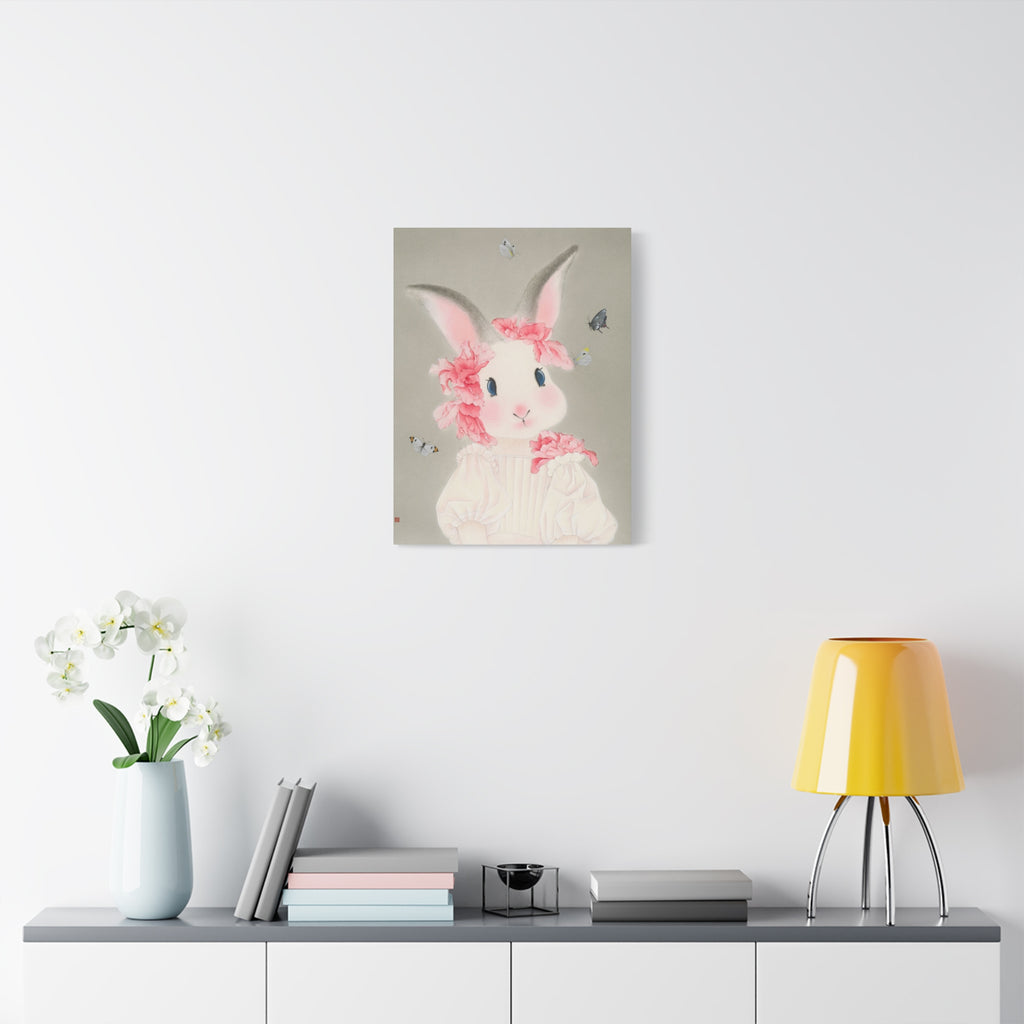Cute Rabbit with butterflies Chinese  Contemporary watercolor painting - Canvas Print